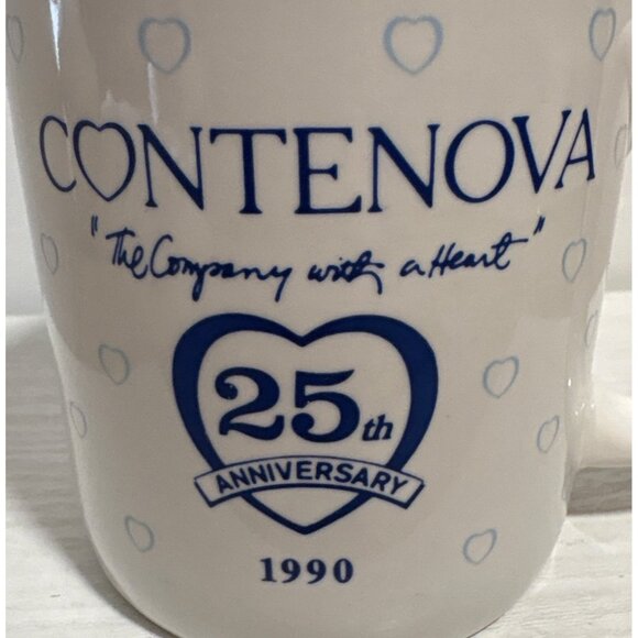 Contenova 25th Anniversary 1990 Blue & White Heart Pattern Ceramic Mug 12 Oz - Picture 2 of 7